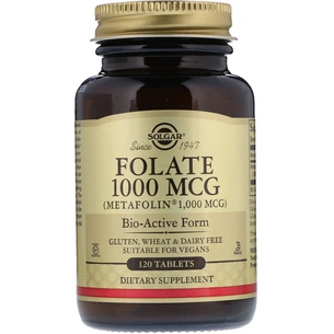 Вітамін Solgar Фолієва кислота, Folate, фолат 1000 мкг, 120 таблеток (SOL-53596) зображення 1