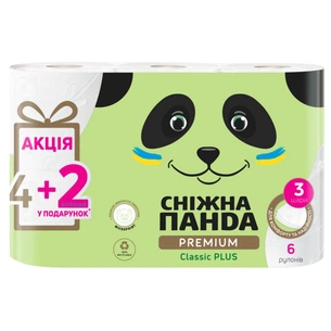 Туалетний папір Сніжна Панда Premium Classic Plus 3 шари 4 + 2 рулони (4820183972828) зображення 1