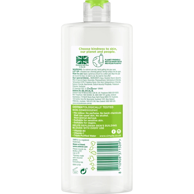 Міцелярна вода Simple Micellar Water Vitamin B3+C 400 мл (8710908371509) - picture 2