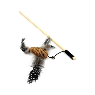 Іграшка для котів Hippie Pet Вудка з пташкою з мотузки та пір'я коричнева 40 см (HIPCW2303008RU) зображення 1