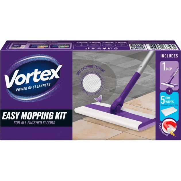 Швабра Vortex Для уборки полов + Сухие салфетки для подметания 5 шт. (4823071667431) - изображение 1