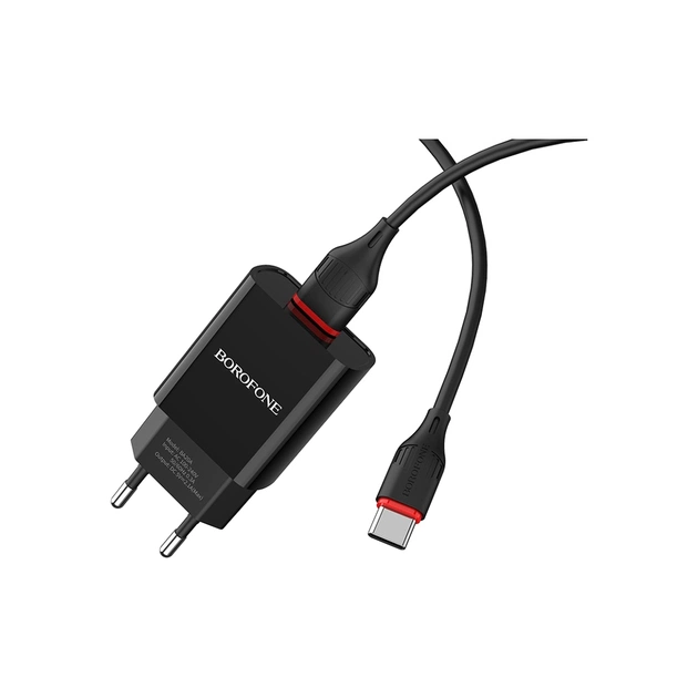 Зарядное устройство BOROFONE BA20A Sharp USB + cable USB to USB-C 10.5W Black (6931474702142) - изображение 1