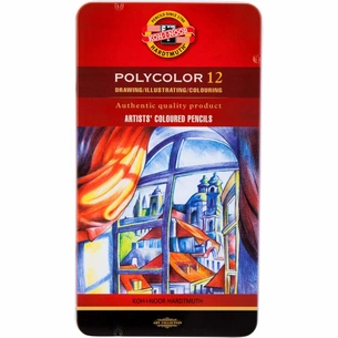 Олівці кольорові Koh-i-Noor Polycolor метал. пенал 12 кольорів (3822012002PL) зображення 1