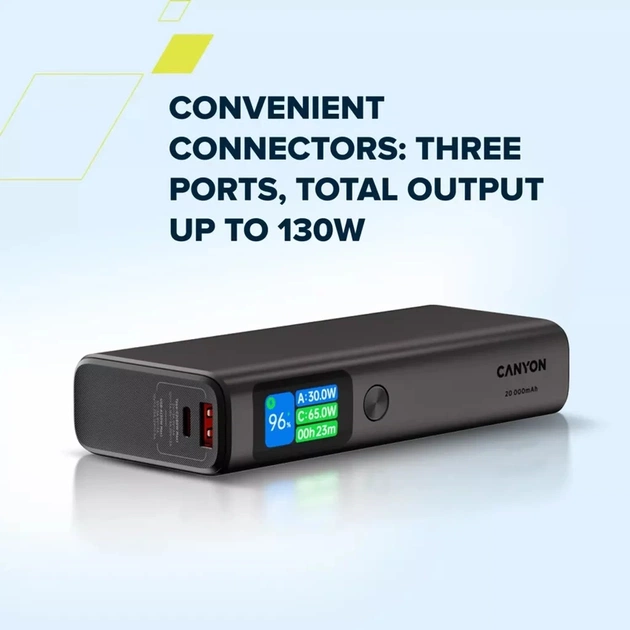 Батарея універсальна Canyon 20000mAh OnPower 230 TFT PD/130W Dark Grey (CNS-CPB230DG) - зображення 7