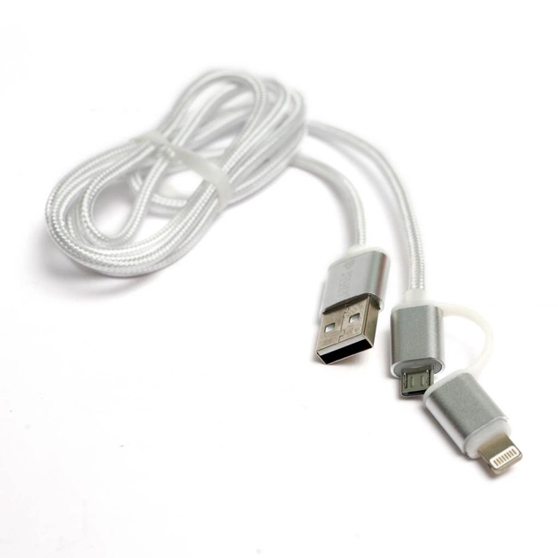 Дата кабель USB 2.0 AM to Lightning + Micro 5P 1.0m cotton PowerPlant (KD00AS1290) - зображення 1