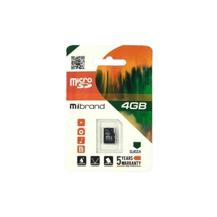 Карта пам'яті Mibrand 4GB microSDHC class 4 (MICDC4/4GB) зображення 1