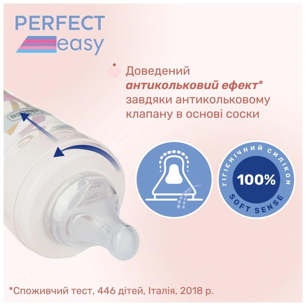 Пляшечка для годування Chicco Perfect Easy силіконова, від 0+ міс. повільний потік 240 мл, (20252.10) - picture 3