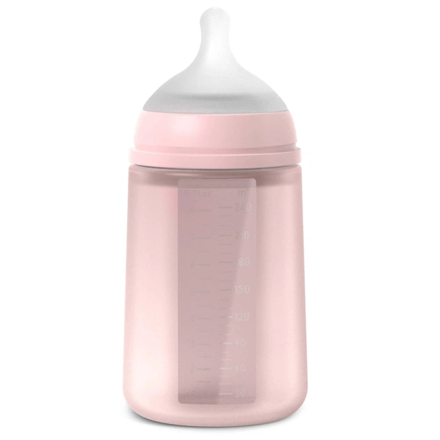 Пляшечка для годування Suavinex Colour Essence, 240 мл, силіконова, 240 мл, фізіологічна соска повільний потік, , світло-рожева (308654) - picture 2