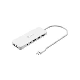 Концентратор J5create USB-C 6-in-1 2xUSB 3.2 + USB-C PD + HDMI 4K + SD/TF + 3.5mm white (JCD373EW-N) зображення 1