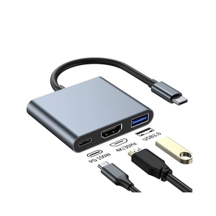Концентратор Dynamode USB-C 3-in-1 1xHDMI + 1xUSB 3.0 + 1xUSB-C PD 87W 4K (Multiport USB-C 3-in-1 dark grey) зображення 1