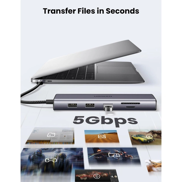 Концентратор Ugreen USB3.1 Type-C to HDMI/VGA/USB 3.0х3/RJ45/SD/TF/PD/35мм TRRS 100W 10-in-1 (15601) - picture 9