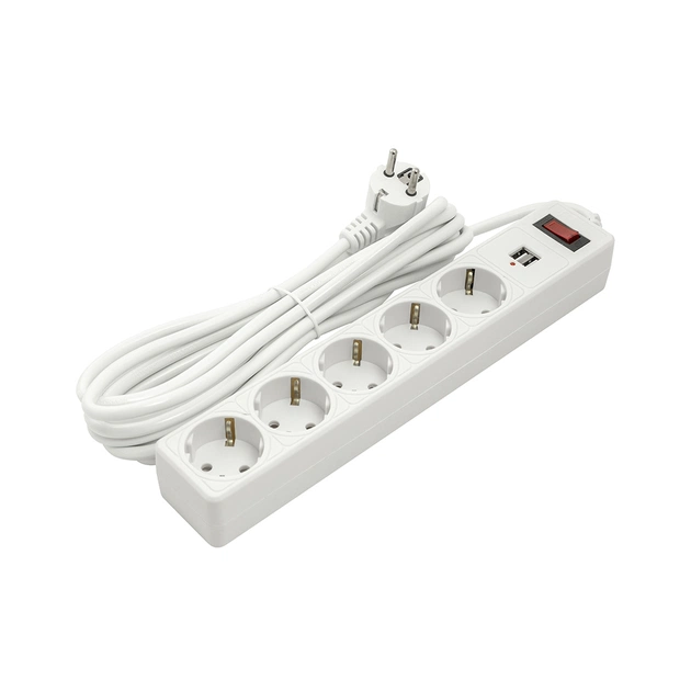 Мережевий фільтр живлення PowerPlant 5м, 5 розеток, USB 2.1A (JY-1056U/5) (PPSA10M50S5U) - зображення 1