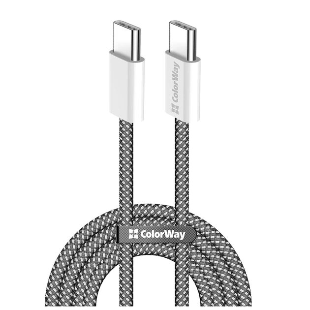 Дата кабель USB-C to USB-C 2.0m (braided cotton) (PD Fast Charging 60W) 3.0А black ColorWay (CW-CBPDCC068-BK) - picture 1