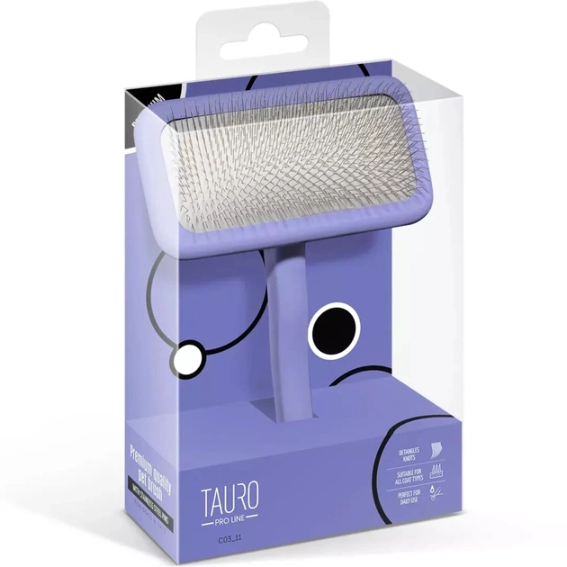 Гребінець для тварин Tauro Pro Line дерев'яна прямокутна, зубці 11 мм фіолетова L (TPLB63548) - picture 5