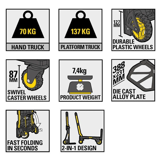 Візок вантажний Stanley розкладна, до 70/137кг, матеріал сталь, вага 7,4кг (SXWT-FT585) - picture 8