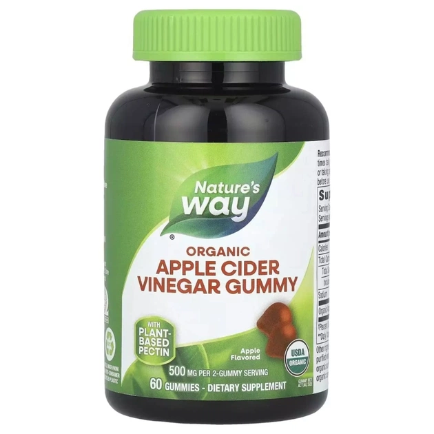 Вітамін Nature's Way Яблучний оцет, 500 мг, Organic Apple Cider Vinegar Gummies, 60 жувальні (NWY-13752) - изображение 1