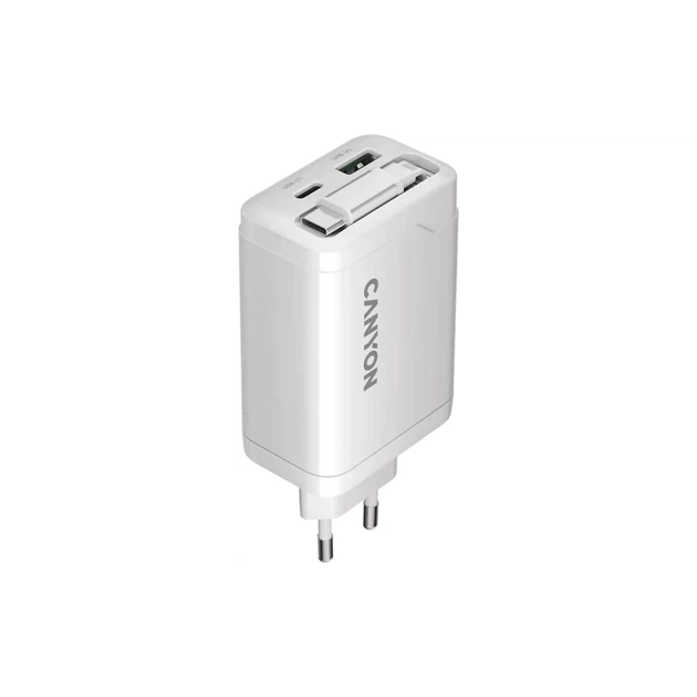 Зарядний пристрій Canyon 1xUSB-C PD65W + 1xUSB QC3.0 + cable USB-C to USB-C white (CNS-CURC65ACW) - picture 3