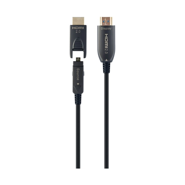 Кабель мультимедийный HDMI M to HDMI M 20.0m V2.0 AOC 4K60Hz gold Cablexpert (CCBP-HDMID-AOC-20M) - изображение 1
