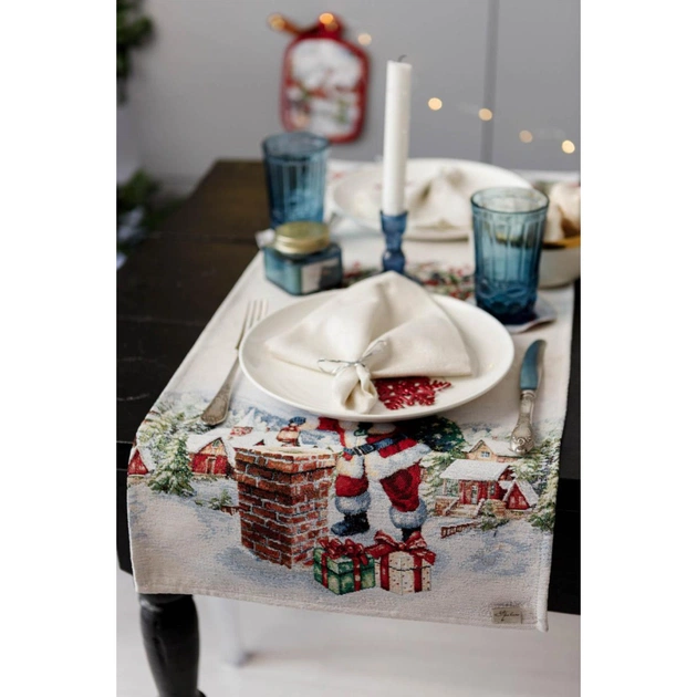 Доріжка на стіл Прованс гобеленова з велюром Снігова зима 40х140 см (036431) - picture 4