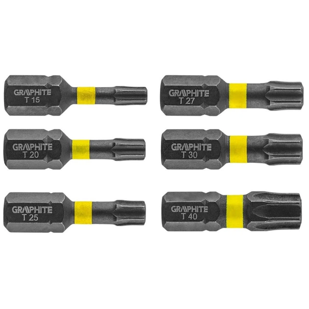 Набор бит Graphite ударных TX10/15/20/25/30/40 x 25 мм, 6 шт. (56H541) - изображение 1