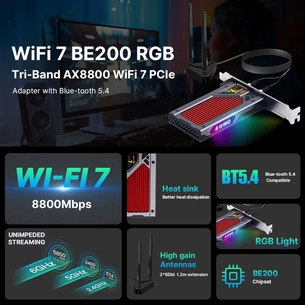 Бездротовий адаптер Fenvi FV-BE8800RGB Wi-Fi 7, Bluetooth 5.4 Gaming Tri Band 2.4G/5G/6GHz picture 1