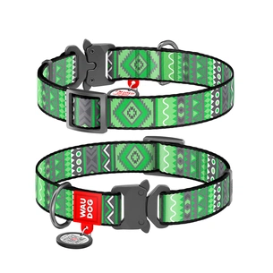Нашийник для тварин WAUDOG Nylon з QR паспортом "Етно зелений" металева пряжка-фастекс XXL (4535-0132) зображення 1