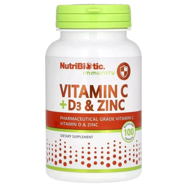 Вітамінно-мінеральний комплекс NutriBiotic Вітамін C, D3 та цинк, Immunity, Vitamin C, D3 & Zinc, 100 капсул (NBC-00520) - зображення 1