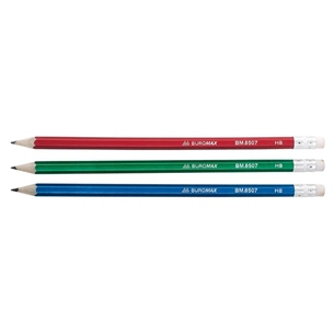 Карандаш графитный Buromax НВ, with eraser, Metallic, assorted colors, tube (BM.8507) изображение 1