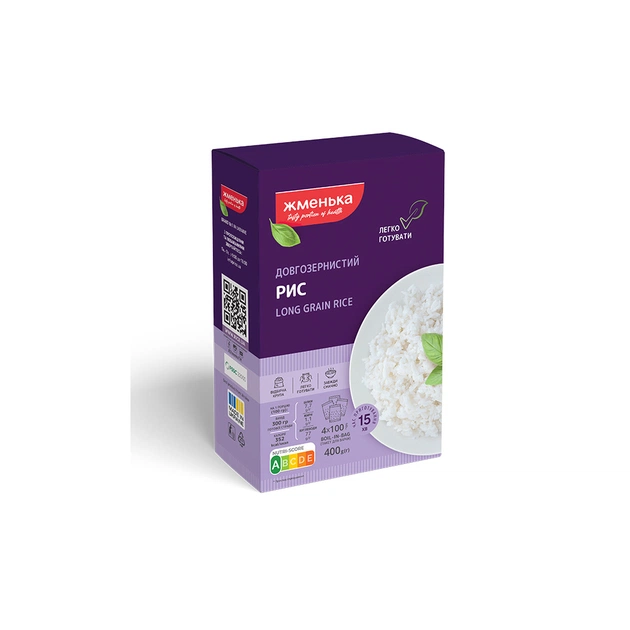 Крупа Жменька Рис длиннозернистый в пакетиках для варки 4х100 г (4820038700286) - изображение 1