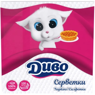 Серветки столові Диво 1 шар білі 33х33 см 100 шт. (4820003830390) зображення 1