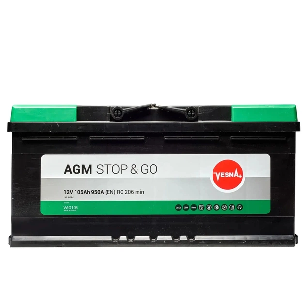 Акумулятор автомобільний Vesna 105 Ah/12V AGM (314 105S) - изображение 1