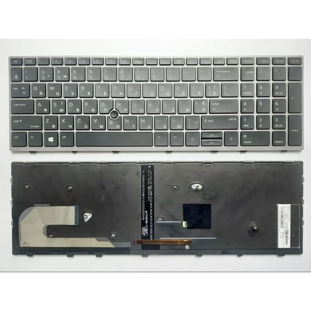 Клавіатура ноутбука HP EliteBook 850/755/ZBook15u G5 чорна з сірою рамкою та підсвіткою (A46135) - изображение 1