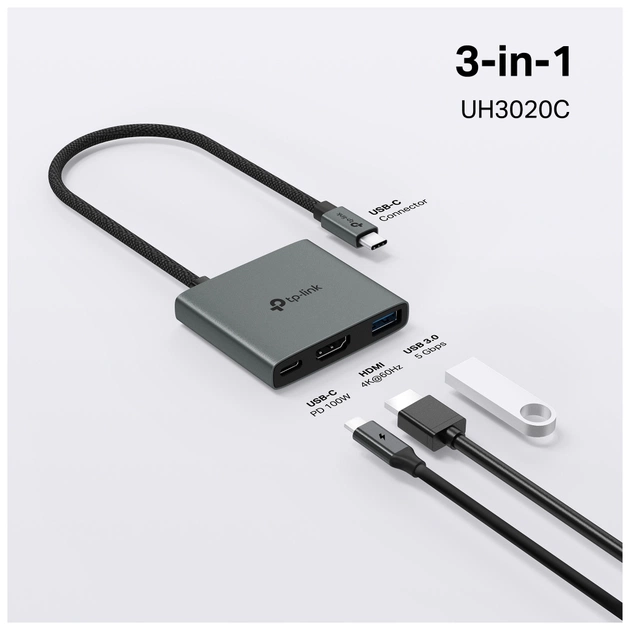 Концентратор TP-Link USB-C 3-in-1 1xUSB 3.0 + 1xUSB-C PD 100W + 1xHDMI (UH3020C) - picture 10