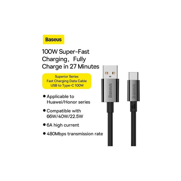 Дата кабель USB 2.0 AM to USB-C 1.0m Superior Fast Charging 100W cluster black Baseus (P10320102114-00) - изображение 10