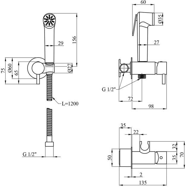 Душовий гарнітур Kroner Armada-W063 + змішувач Armada-W010 + змішувач Bidet-C082 (CVS30213) - picture 12