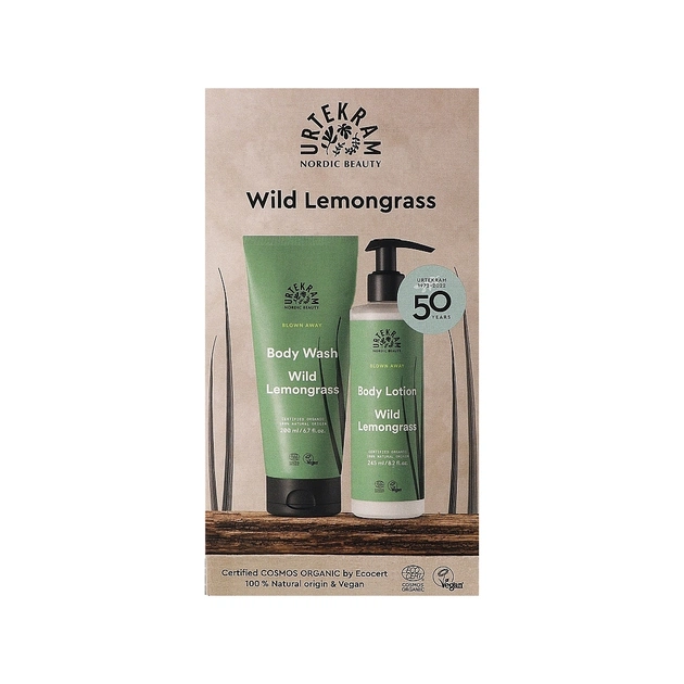 Набір косметики Urtekram Органічний подарунковий набір Дикий лемонграс Гель для душу 200 мл + Лосьйон для тіла 245 мл (5701058011905) - picture 1