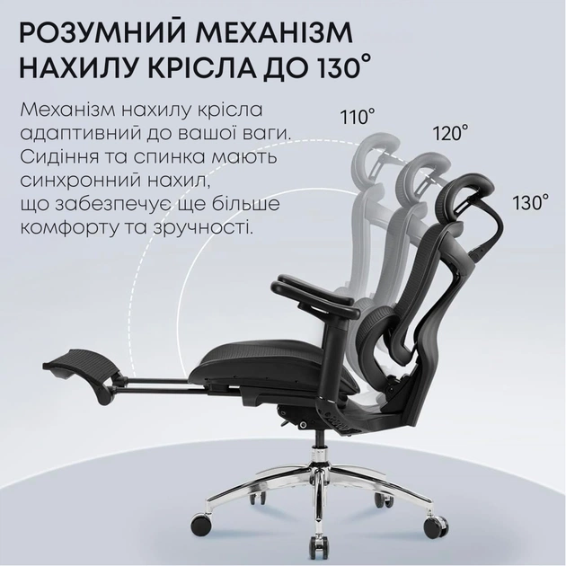Офісне крісло Sihoo з підставкою для ніг DORO C300L Mesh Black with footrest (DORO-C300L-A3-101-JT) - picture 8