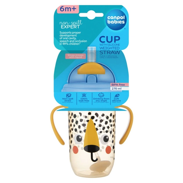 Поїльник-непроливайка Canpol babies BabiesBo з трубочкою і обтяжувачем, 270 мл, гепард (56/617_ora) - picture 5