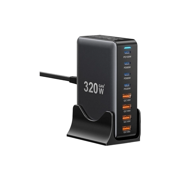 Зарядное устройство Essager 4xUSB-C + 4xUSB 320W GaN (EZC320W-QJB0G-Z) - изображение 1