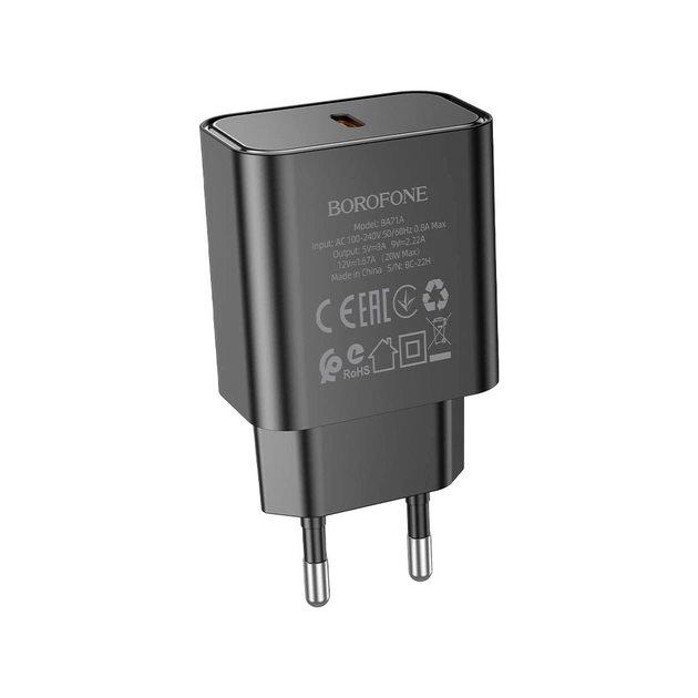 Зарядний пристрій BOROFONE BA71A Power USB-C PD20W Black (6974443387957) - зображення 1