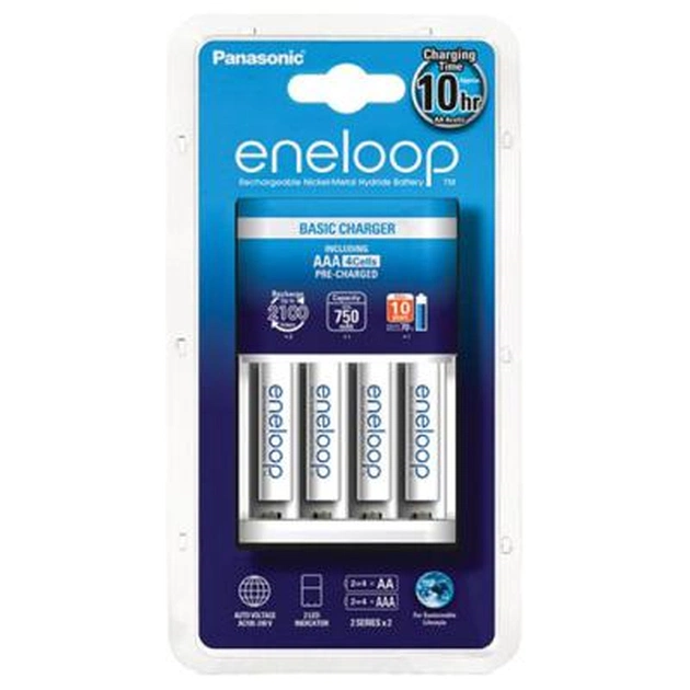 Зарядний пристрій для акумуляторів Panasonic Basic Charger New + Eneloop 4AAA 750 mAh NI-MH (K-KJ51MCC04E) - изображение 1