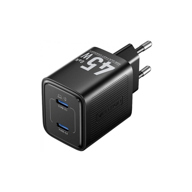 Зарядное устройство Vention 2xUSB-C PD45W GaN black (FEFB0-EU) - изображение 1