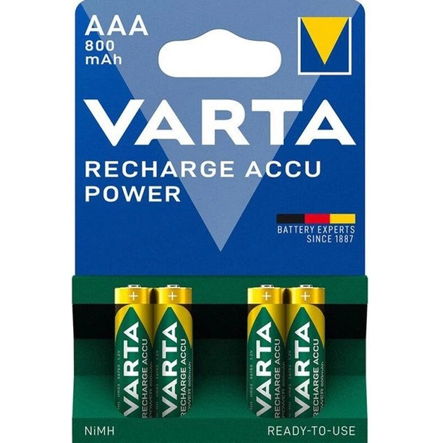 Аккумулятор Varta Recharge Accu AAA/HR03 Ni-MH 800 mAh BL 4шт - изображение 1