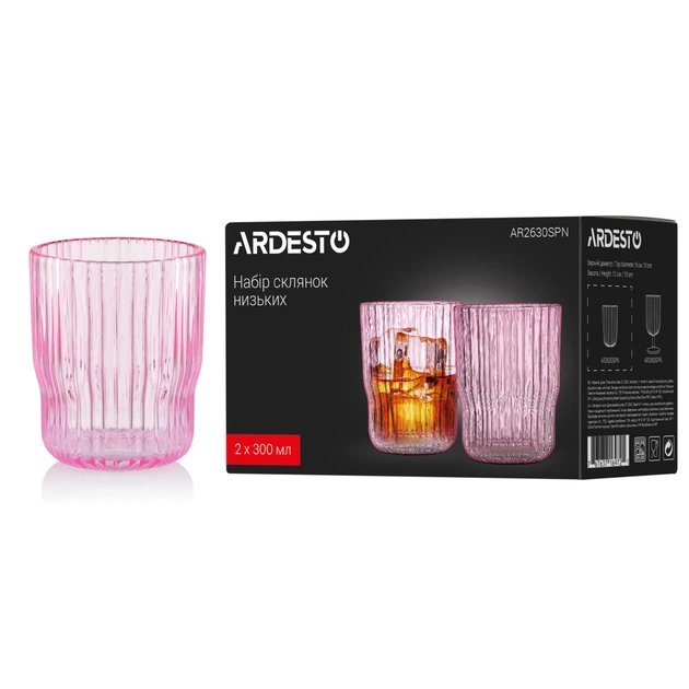 Набір склянок Ardesto 300мл, 2шт, скло, рожевий (AR2630SPN) - picture 5