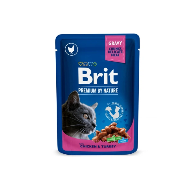 Вологий корм для кішок Brit Premium Cat Pouches with Chicken&Turkey 100 г (8595602506019) - зображення 1