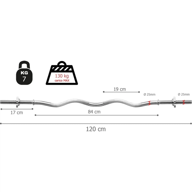 Гриф Toorx W-подібний 120 см 25 мм з гвинтовими замками (BCV-120) (931114) - picture 3