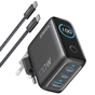 Сетевое зарядное устройство Anker GaN Charger 100W, 2xUSB-C, 1xUSB-A, Display Dark Gray (B121BGZ1) + кабель USB Type-C - уменьшенное изображение 1