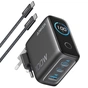 Мережевий зарядний пристрій Anker GaN Charger 100W, 2xUSB-C, 1xUSB-A, Display Dark Gray (B121BGZ1) + кабель USB Type-C - уменьшенное изображение 1
