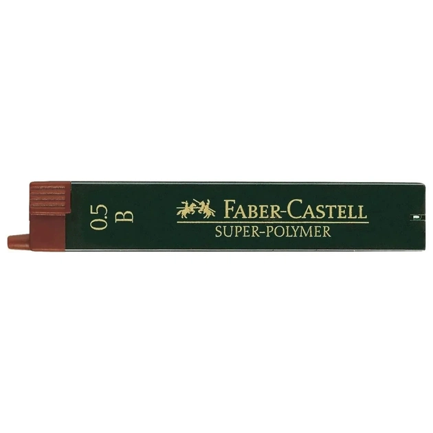 Грифель для механічного олівця Faber-Castell Super-Polymer В (діаметр 0,5 мм), 12 штук у пеналі (16803) - зображення 1
