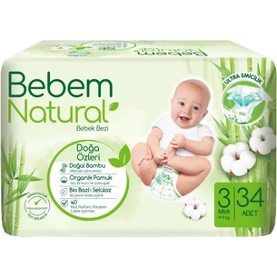 Підгузки Bebem Natural 3 midi 4-9 кг 34 шт (8690536806010) зображення 1